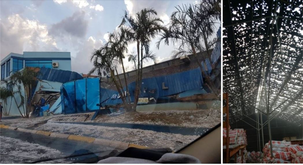  Chuva de granizo derruba prédio da Câmara Municipal de Sengés; mais de 5.600 pessoas foram prejudicadas no Paraná