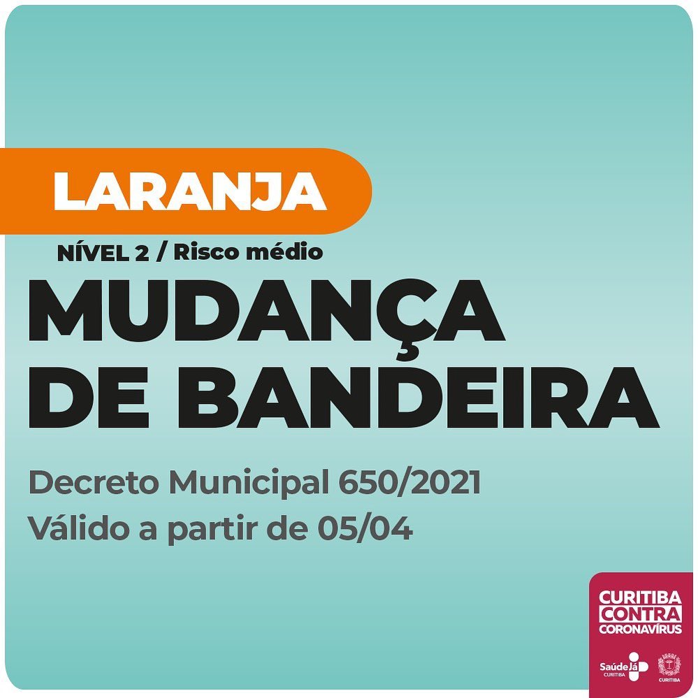  Curitiba retorna à bandeira laranja e flexibiliza medidas de restrição contra a Covid-19