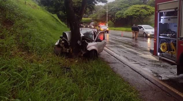  Homem morre após bater carro em árvore, em Londrina