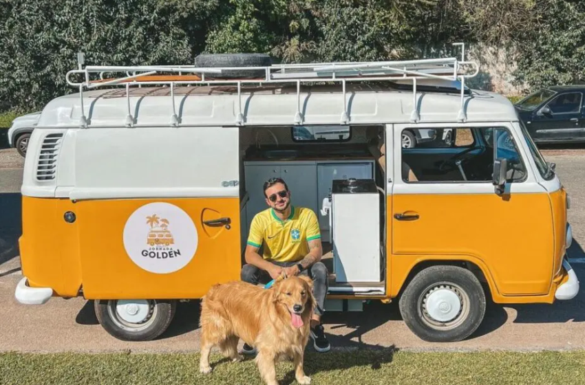 Curitibano embarca em aventura com golden em uma kombi