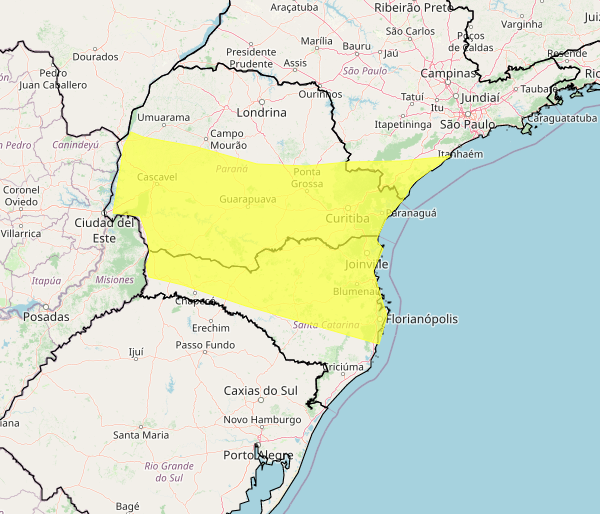 Paraná tem alerta para chuvas intensas e frente fria
