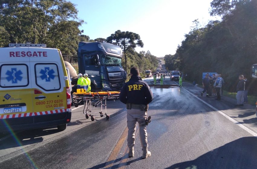  Acidente entre caminhões interdita Rodovia do Xisto, em Contenda