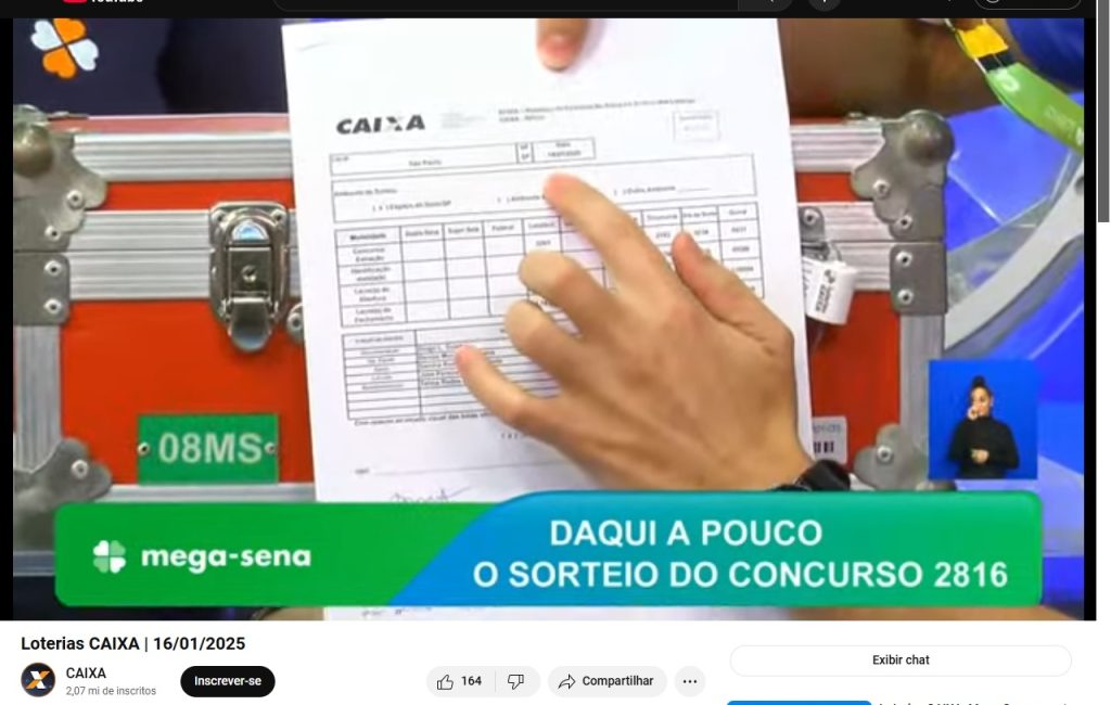 Assista o sorteio do Concurso 2816 da Mega-Sena. VÍDEO