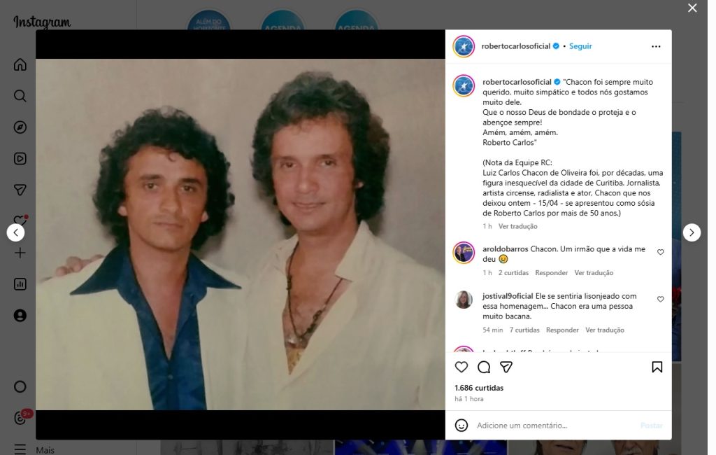 Roberto Carlos faz homenagem para Chacon